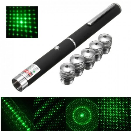 Лазерная указка Green Laser Pointer + 5 насадок | Зеленый лазер