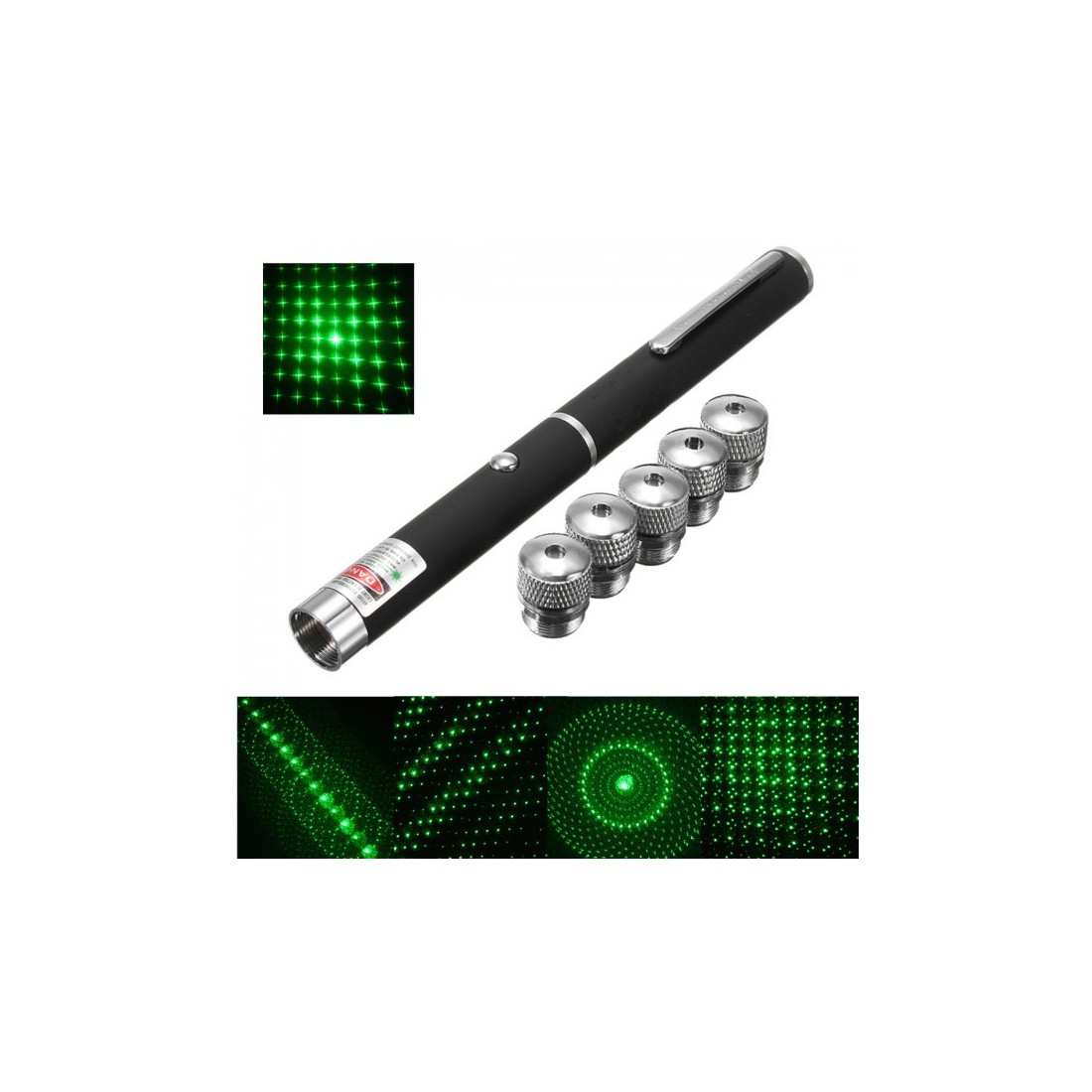 Лазерная указка Green Laser Pointer + 5 насадок | Зеленый лазер
