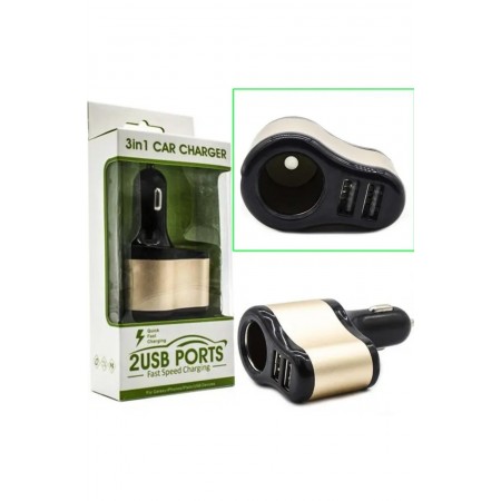 Автомобильное зарядное устройство 12V 2 USB 3в1 АЗУ с