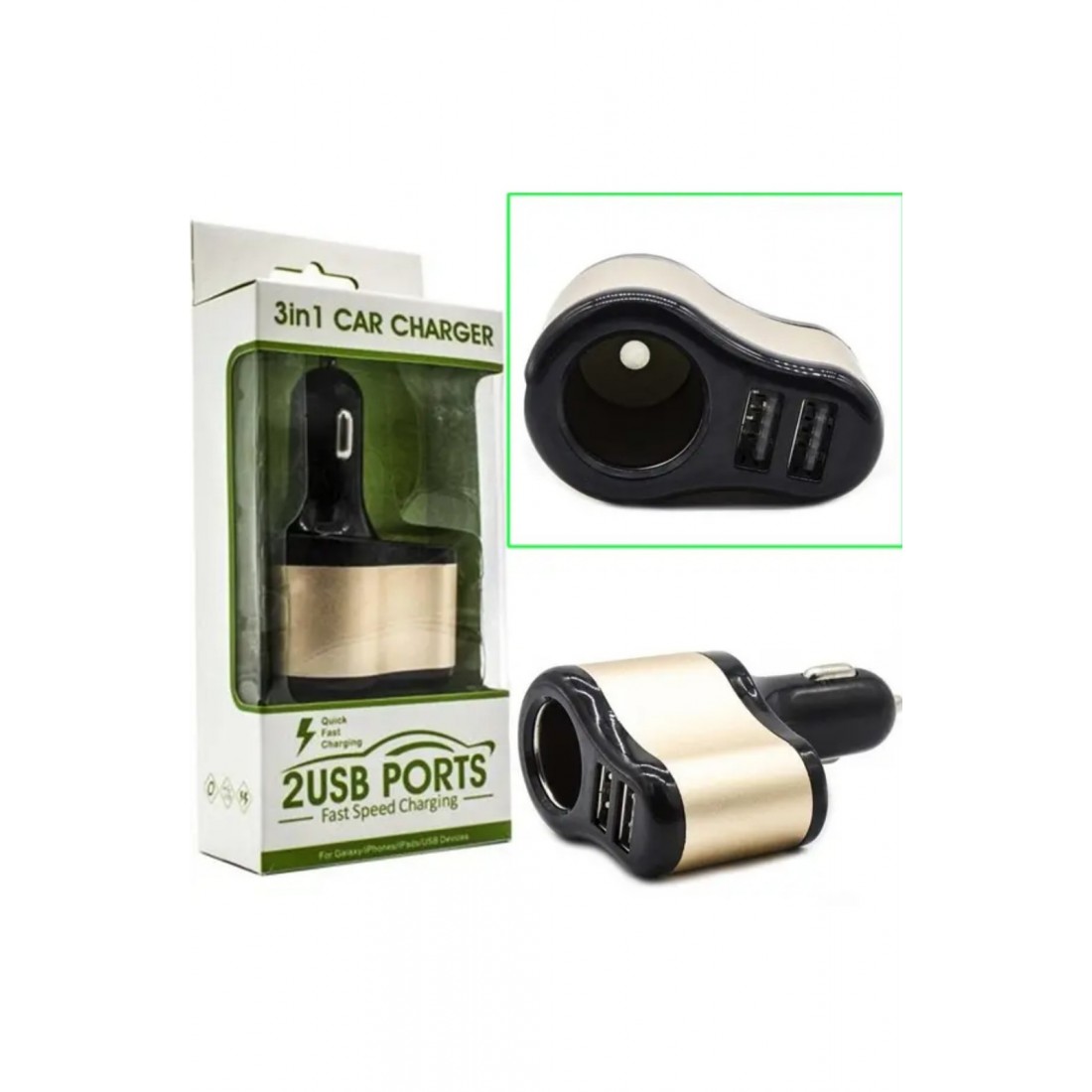 Автомобильное зарядное устройство 12V 2 USB 3в1 АЗУ с