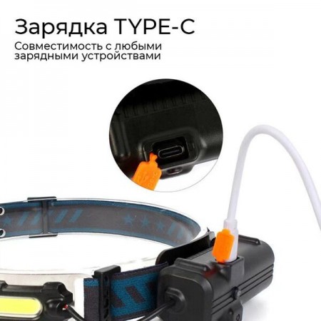 Налобный фонарь BL-W678-2-P50+COB Lin, датчик движения, Type-C