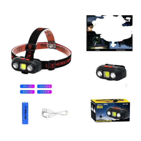 Налобний ліхтар XbALOG KX-303 LED+COB, 18650 аккумулятор, 400