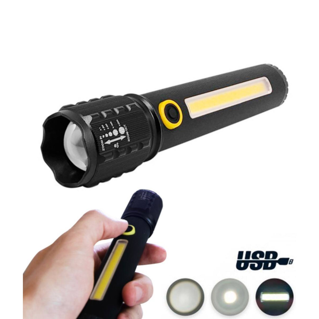 Мощный LED фонарь BL-504 COB фонарик ручной с USB зарядкой